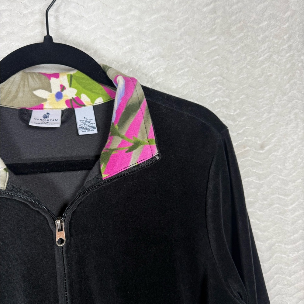 Caribbean Joe Black Velvet Jacket with Floral Collar - Picture 7 of 9